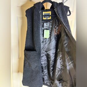 NEW - SAM EDELMAN Faux Fur Black Sherpa Long-line Vest